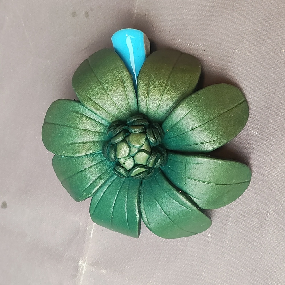 Handmade 3" Green leather flower hair clip
